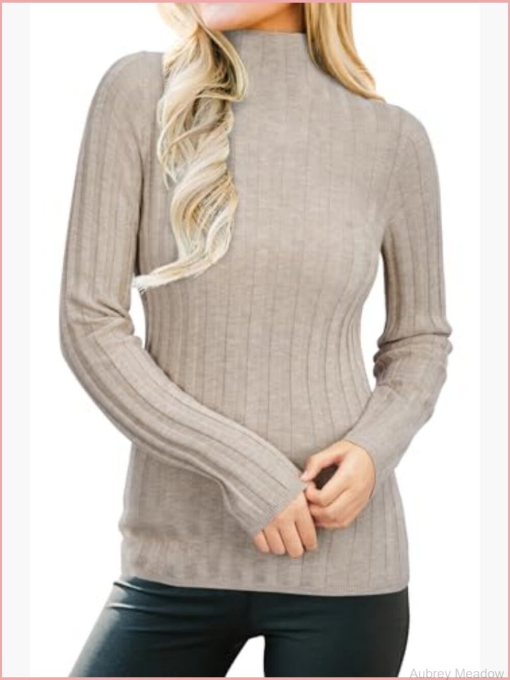 Mock Neck Ribbed Wool Blend Sweater Fitted Long Sleeve Pullover - Picture 2 of 6